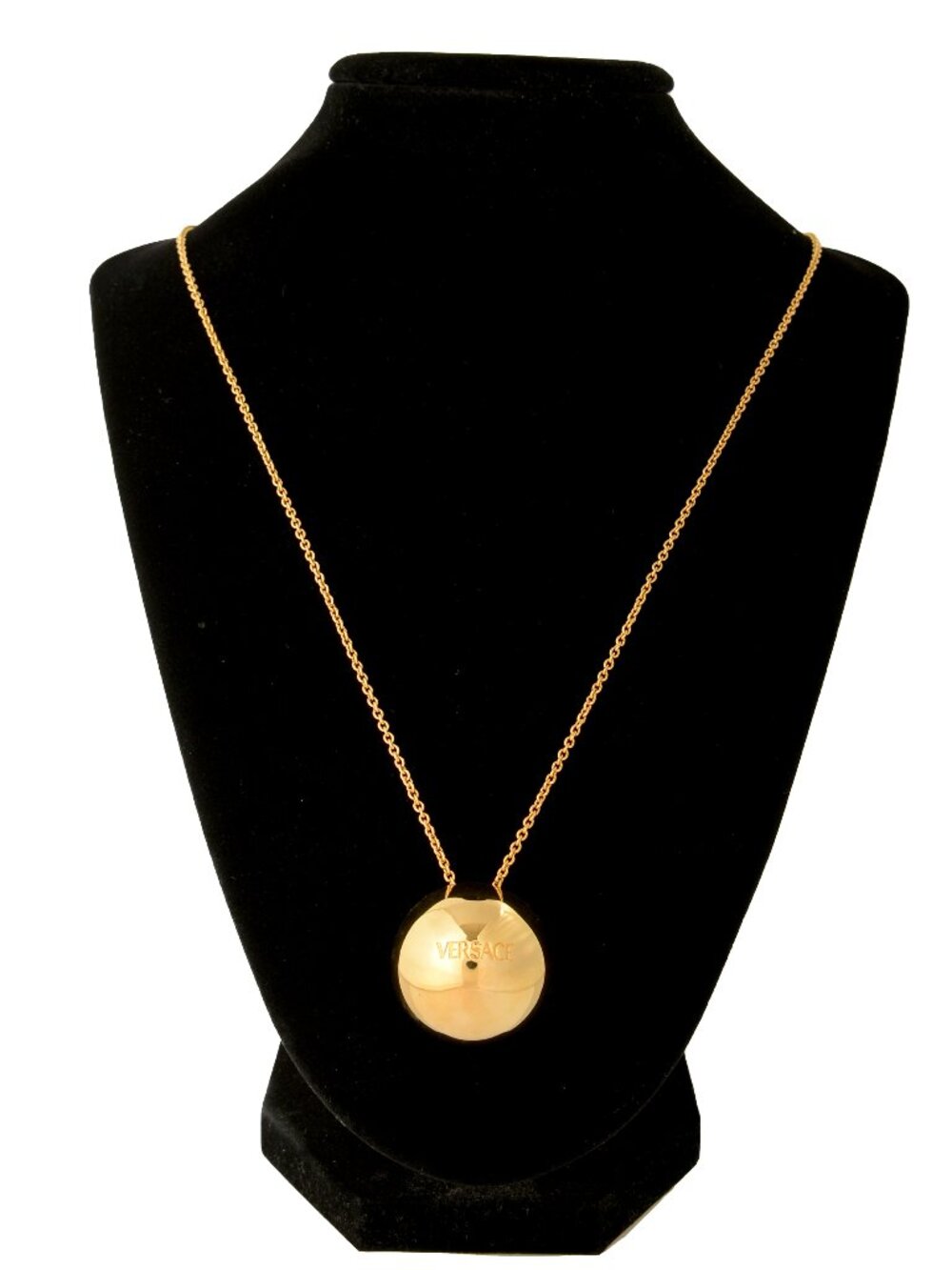 Versace Gold Color Metal Logo Engraved Necklace